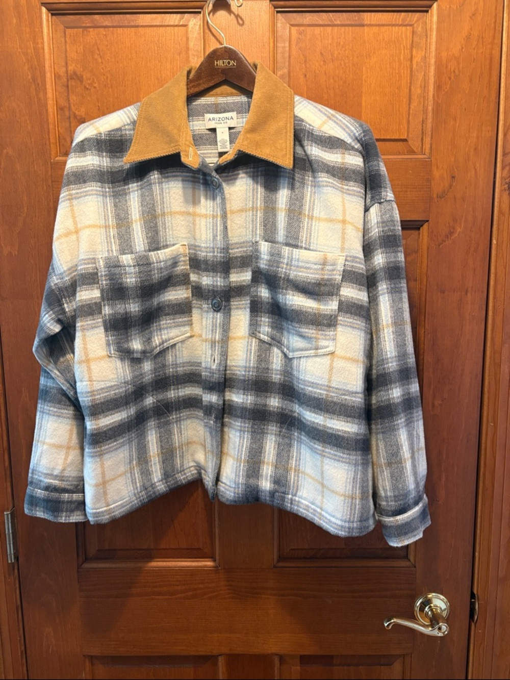 Arizona Plaid Jacket with Contrast Collar - Blue, Gray, Mustard